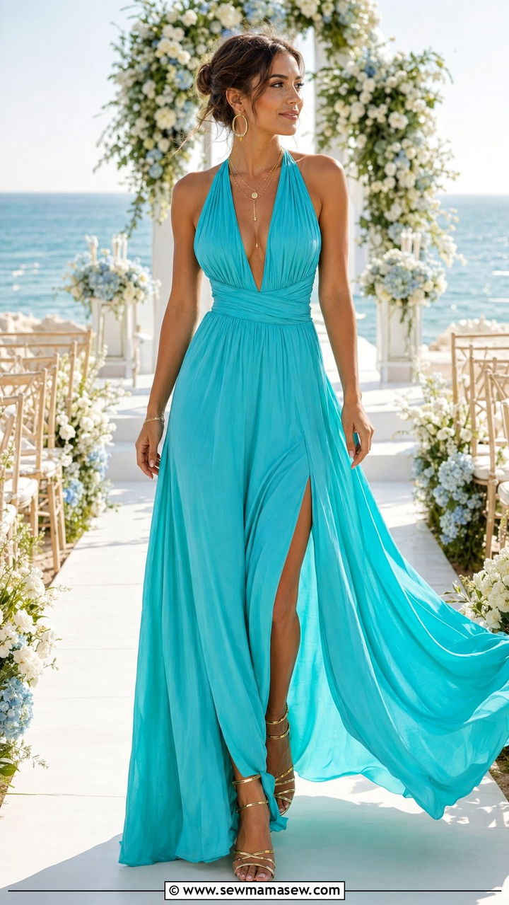 Halter Neck Dress with Gold Accessories - 30 What to wear to a summer wedding