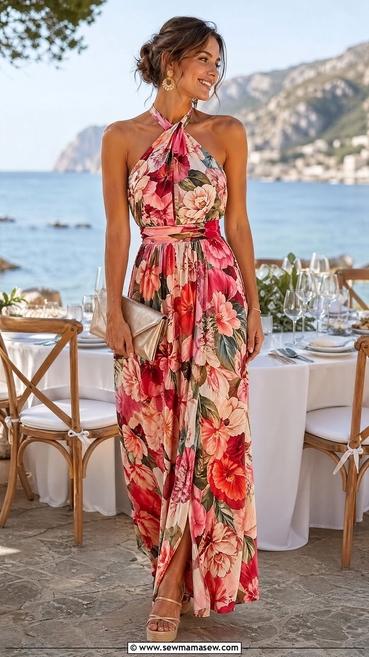 Halter Neck Floral Maxi Sundress Outfit - 35 Sundress outfit ideas for summer