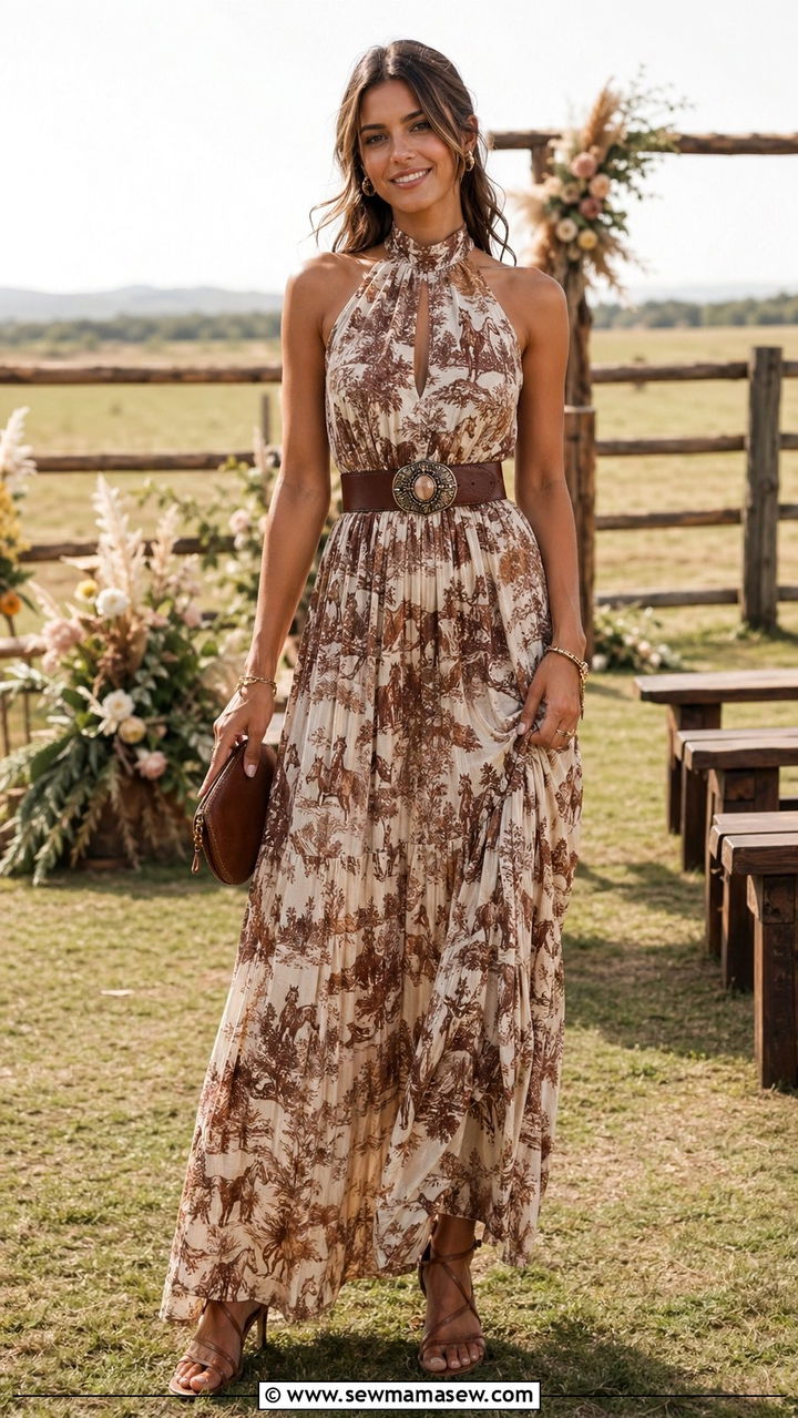 Halter Neck Maxi Dress With Leather Belt Western Wedding - 30 Western outfit ideas for wedding