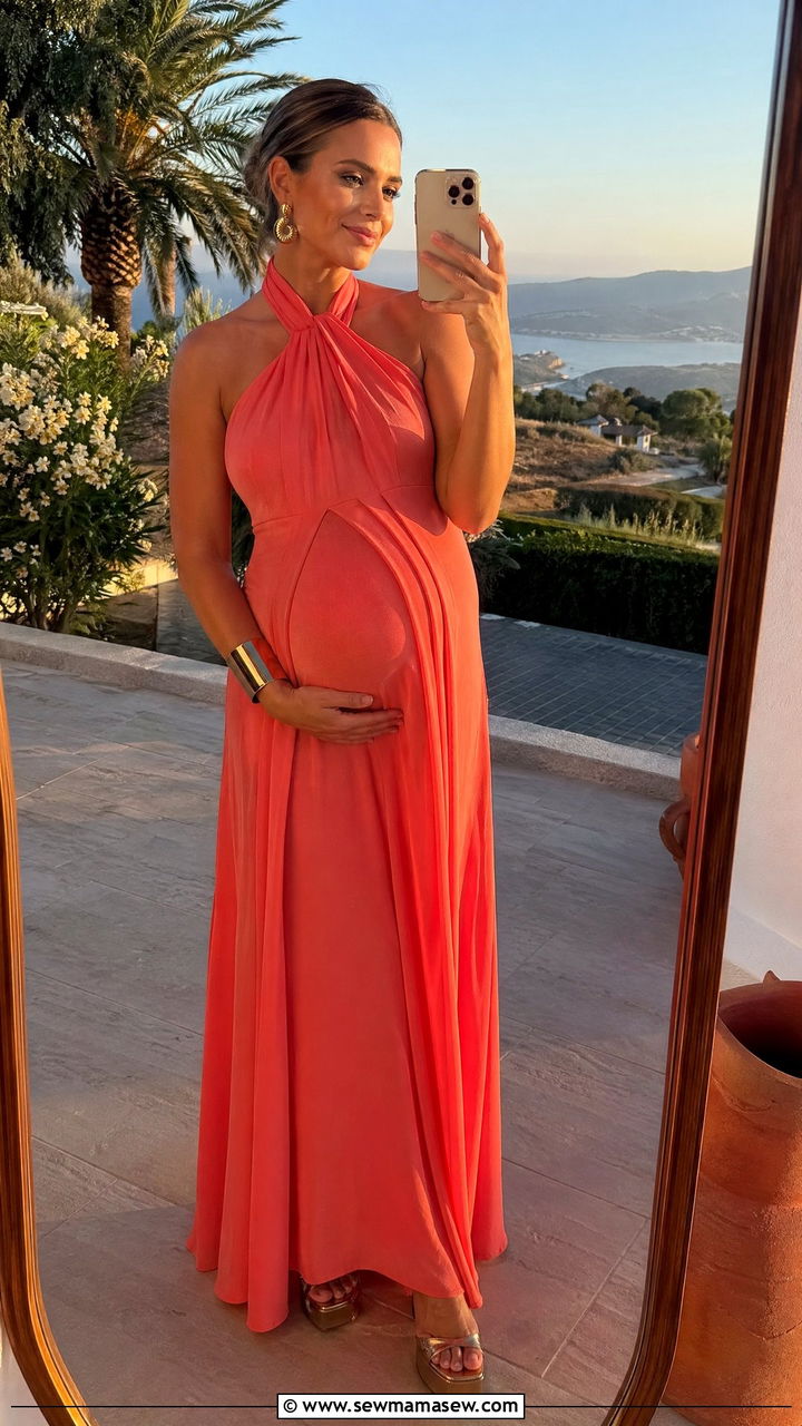 Halter Neck Maxi Dress With Platform Sandals - 35 Summer baby shower outfits