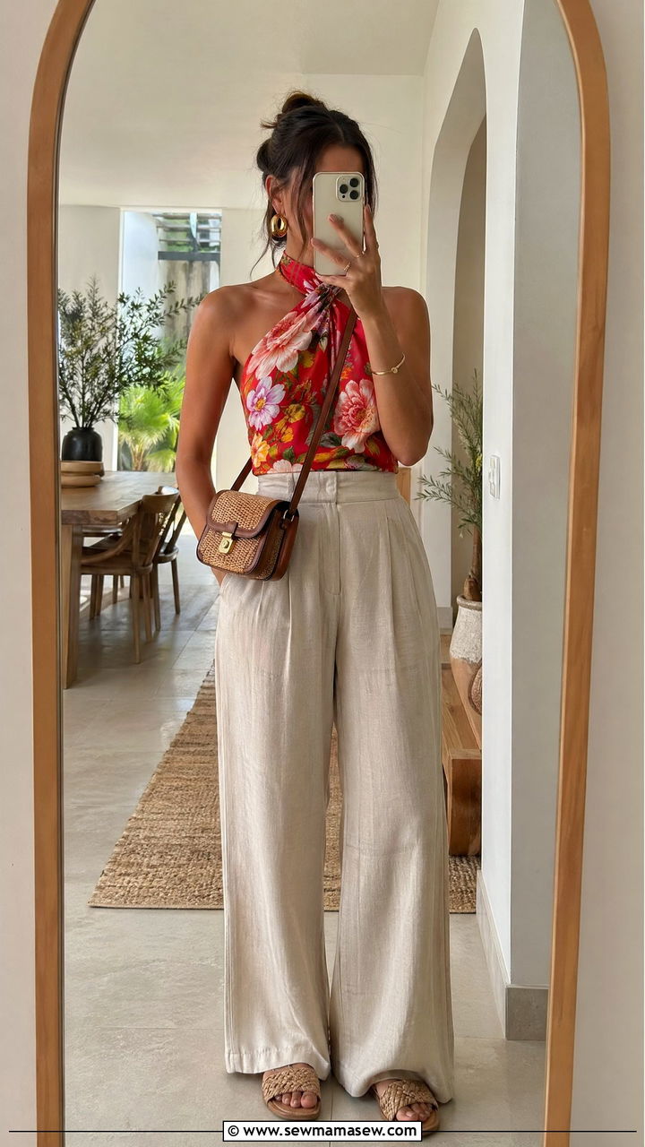 Halter Top With High Waisted Wide Leg Pants - 35 What to wear for a summer picnic