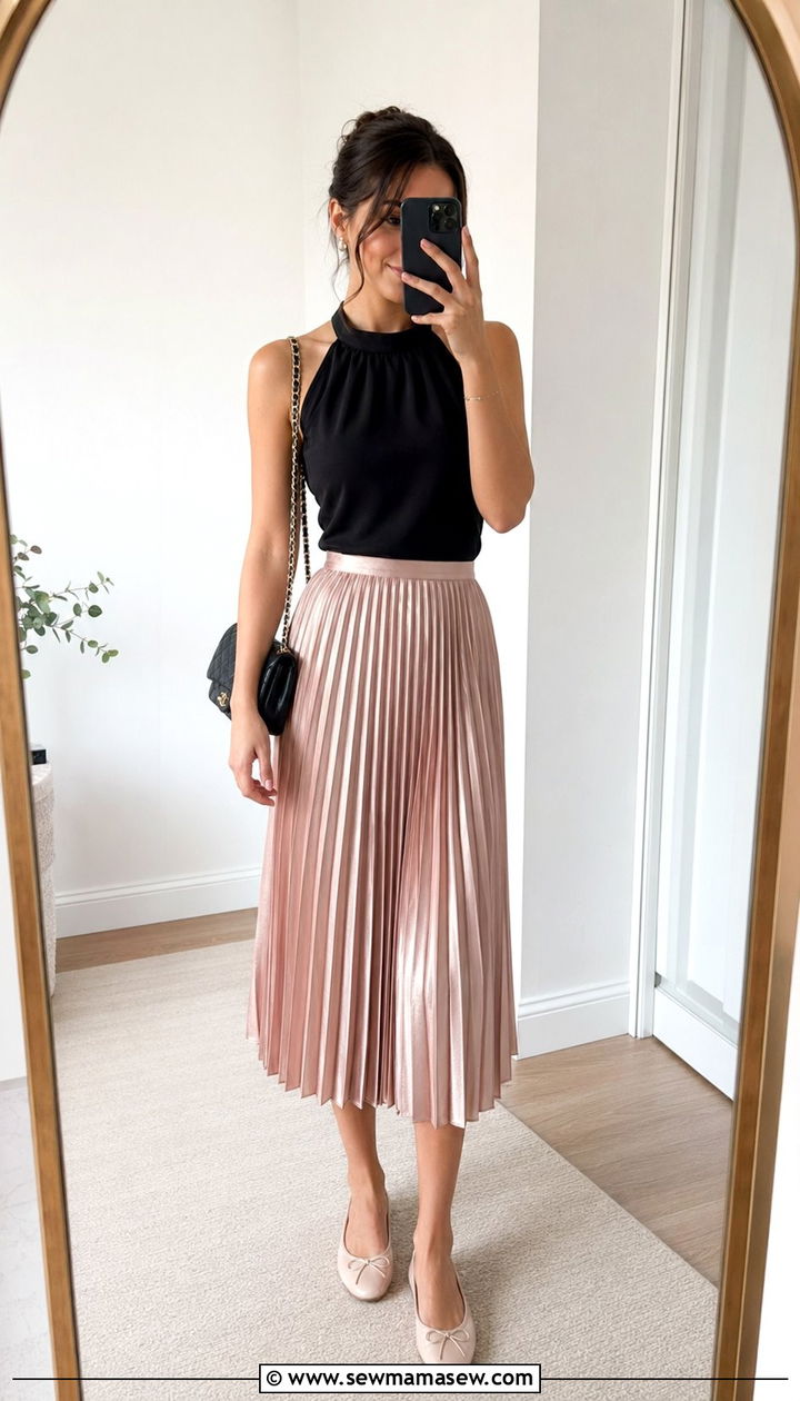 Halter Top With Pleated Midi Skirt - 35 Halter top outfit ideas
