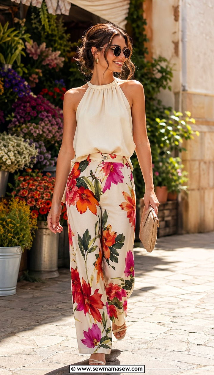 Halter Top With Printed Trousers - 35 Halter top outfit ideas