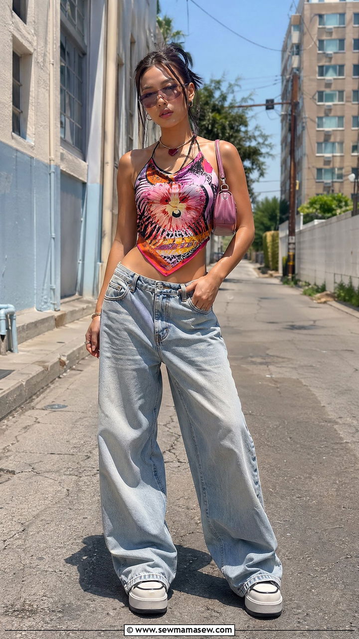 Halter Top and Baggy Jeans Outfit - 35 Y2K outfit ideas for women