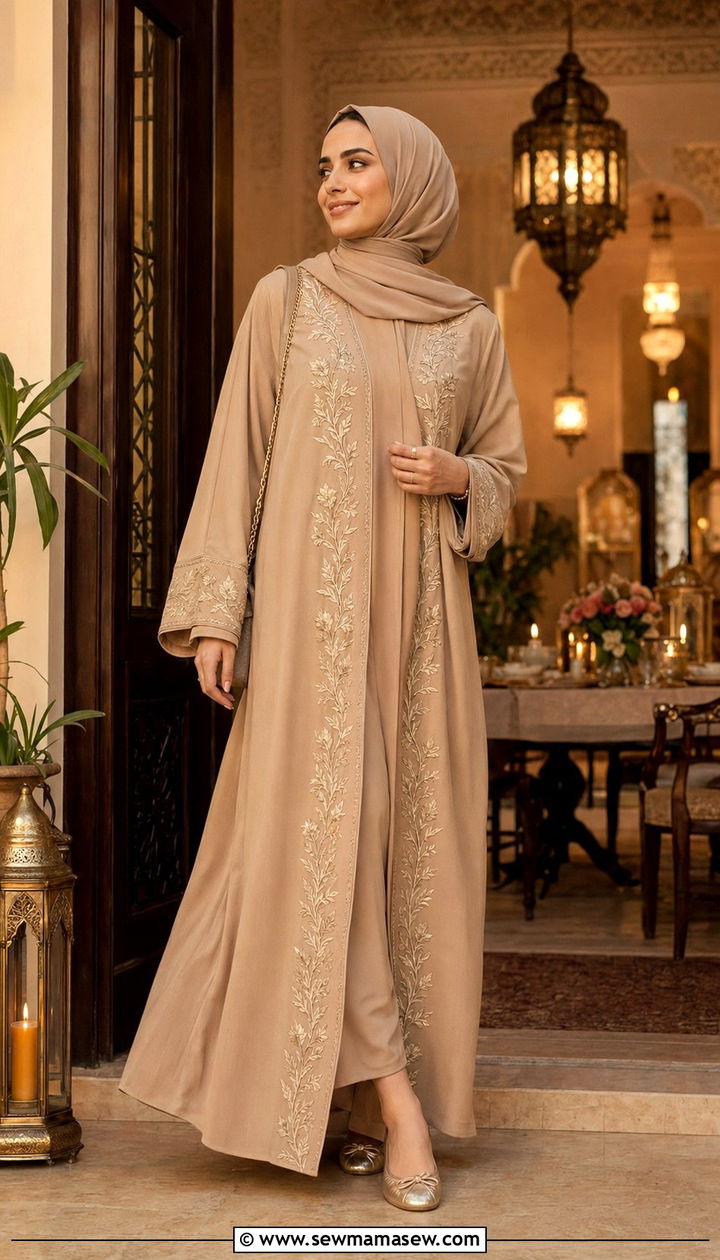 Hand Embroidered Abaya With Metallic Flats - 35 Ramadan outfit ideas for women