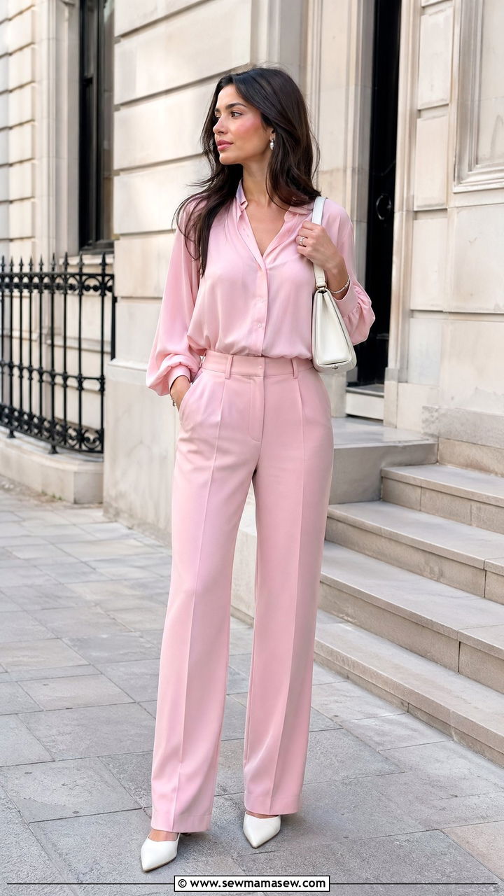 Head To Toe Powder Pink With White Leather Accessories - 35 spring street style outfit ideas