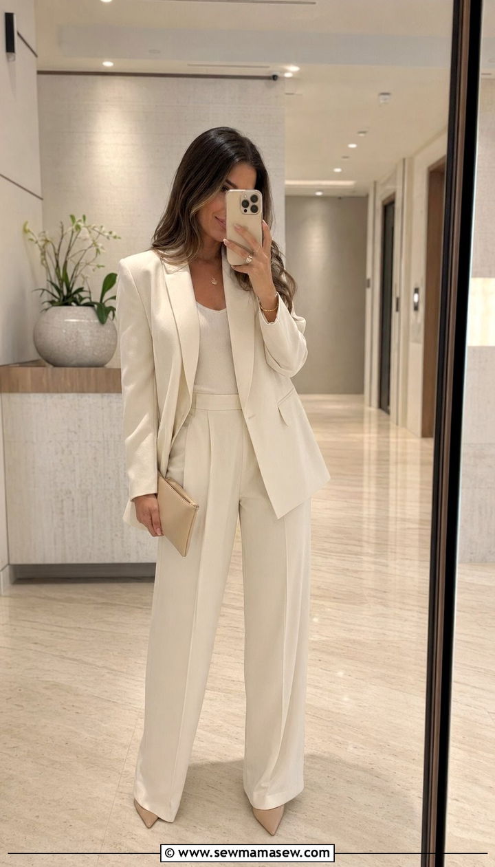 Head to Toe Ivory Monochrome Work Suit - 35 Quiet luxury work outfits