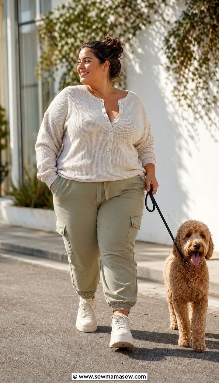 Henley Top And Cargo Joggers - 35 Postpartum outfit ideas plus size