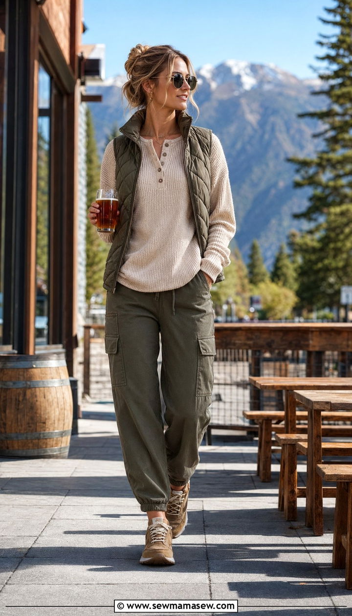 Henley thermal and jogger pants outfit - 35 Mountain vacation outfit ideas