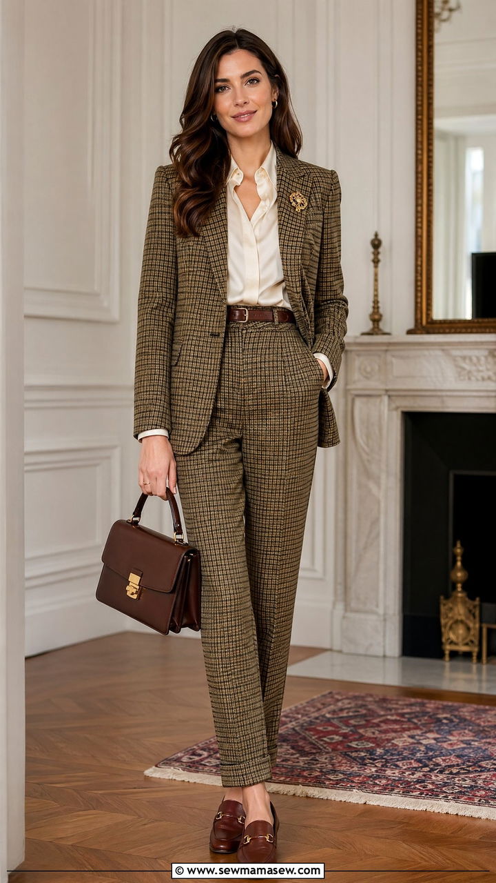 Heritage Check Blazer With Matching Trousers - 35 transitional old money outfit ideas