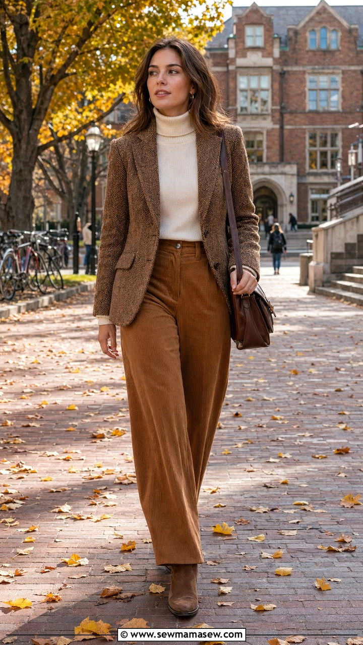 Herringbone wool blazer with corduroy trousers - 30 Best blazers for tall women