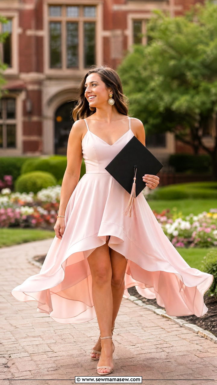 High Low Dress With Statement Earrings - 35 College graduation outfit ideas
