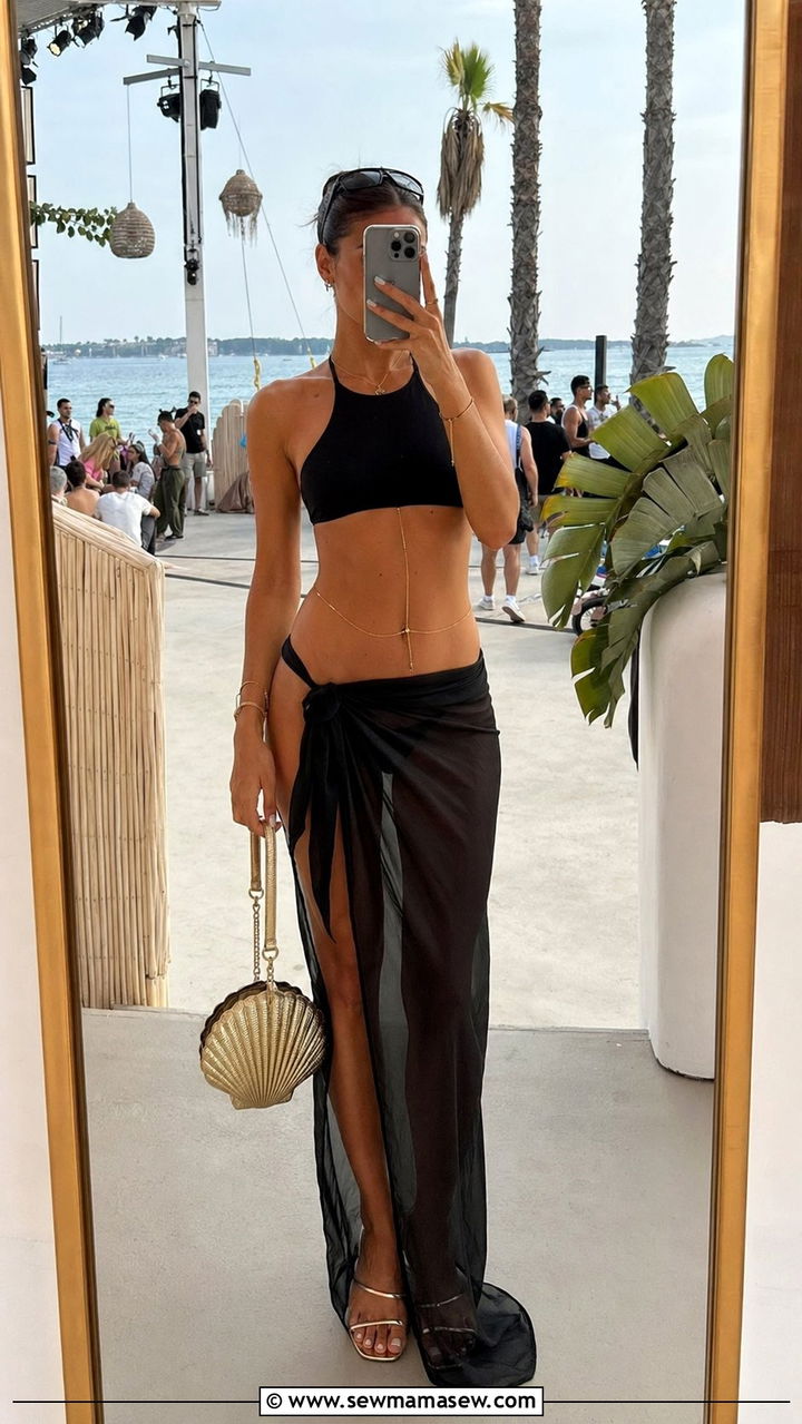 High Neck Bikini And Sheer Maxi Skirt - 30 beach vacation outfits