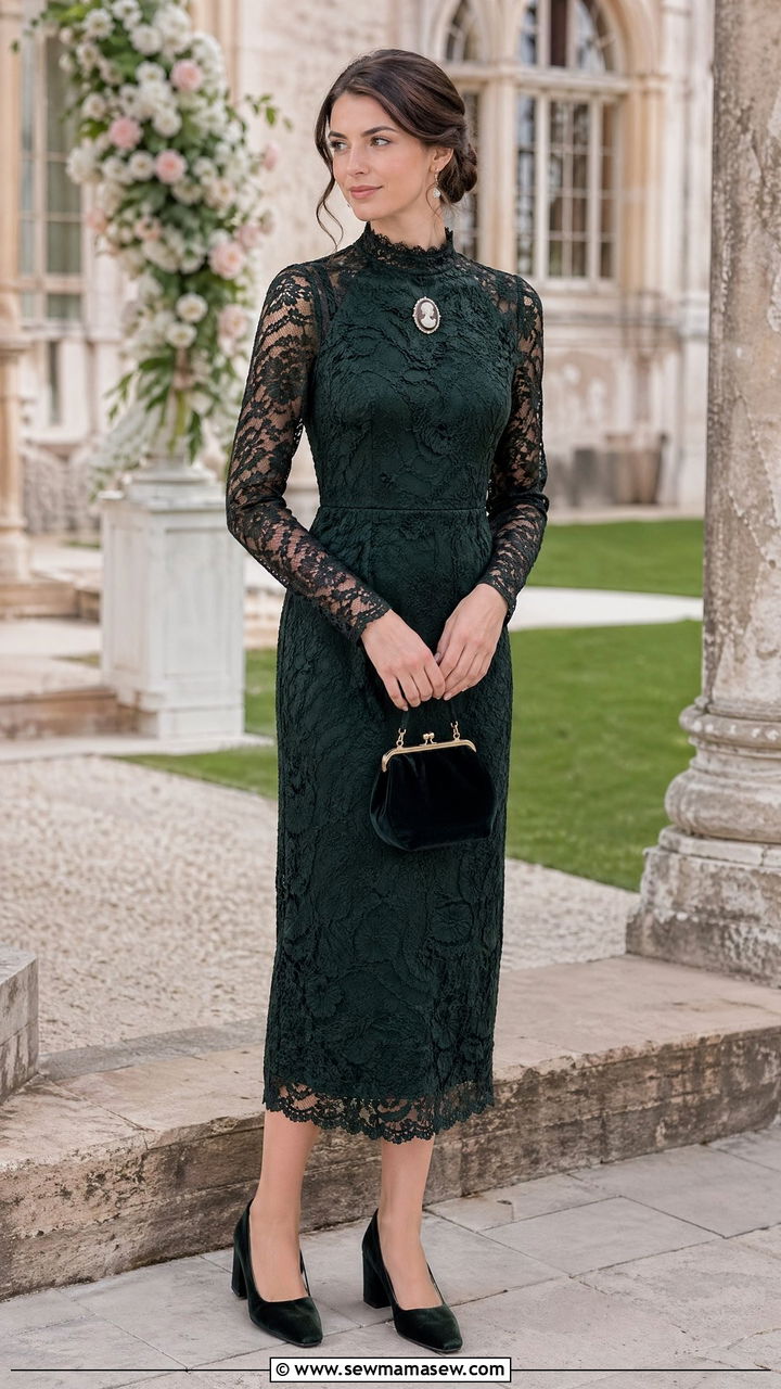 High Neck Lace Cottagecore Wedding Guest Dress - 35 Cottagecore wedding guest outfits