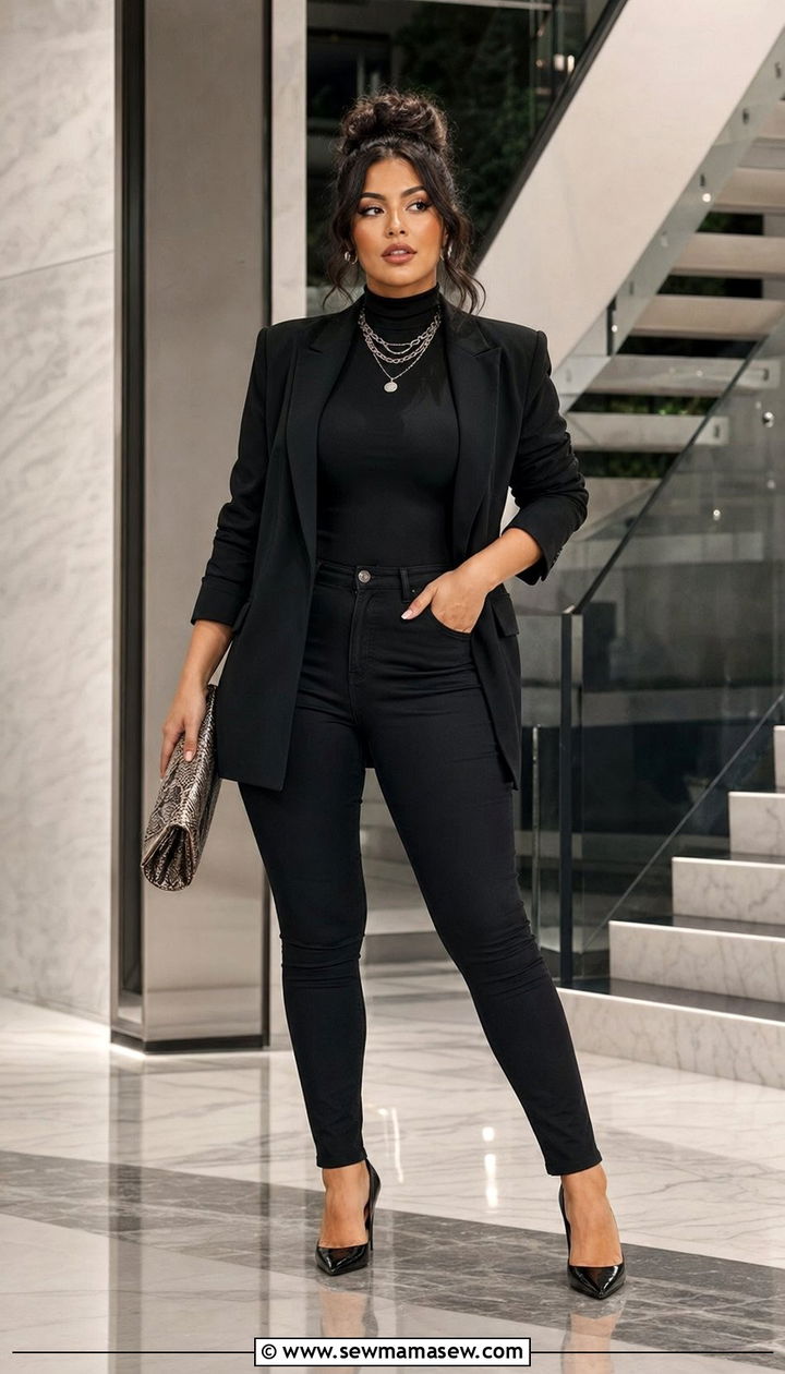 High Rise Black Skinny Jeans Monochrome Look - 30 Best jeans for curvy women