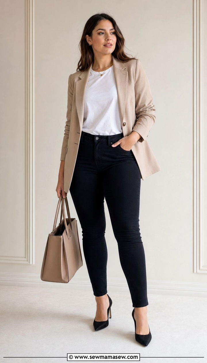 High Rise Skinny Jeans With Structured Blazer - 30 Best pants for curvy women