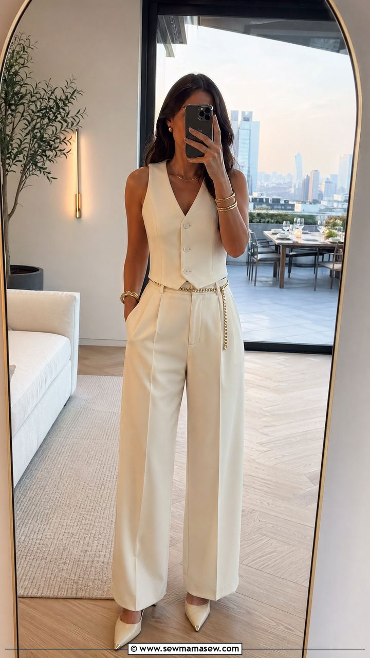 High Waist Trousers With A Sleeveless Vest Top - 35 spring classy outfit ideas