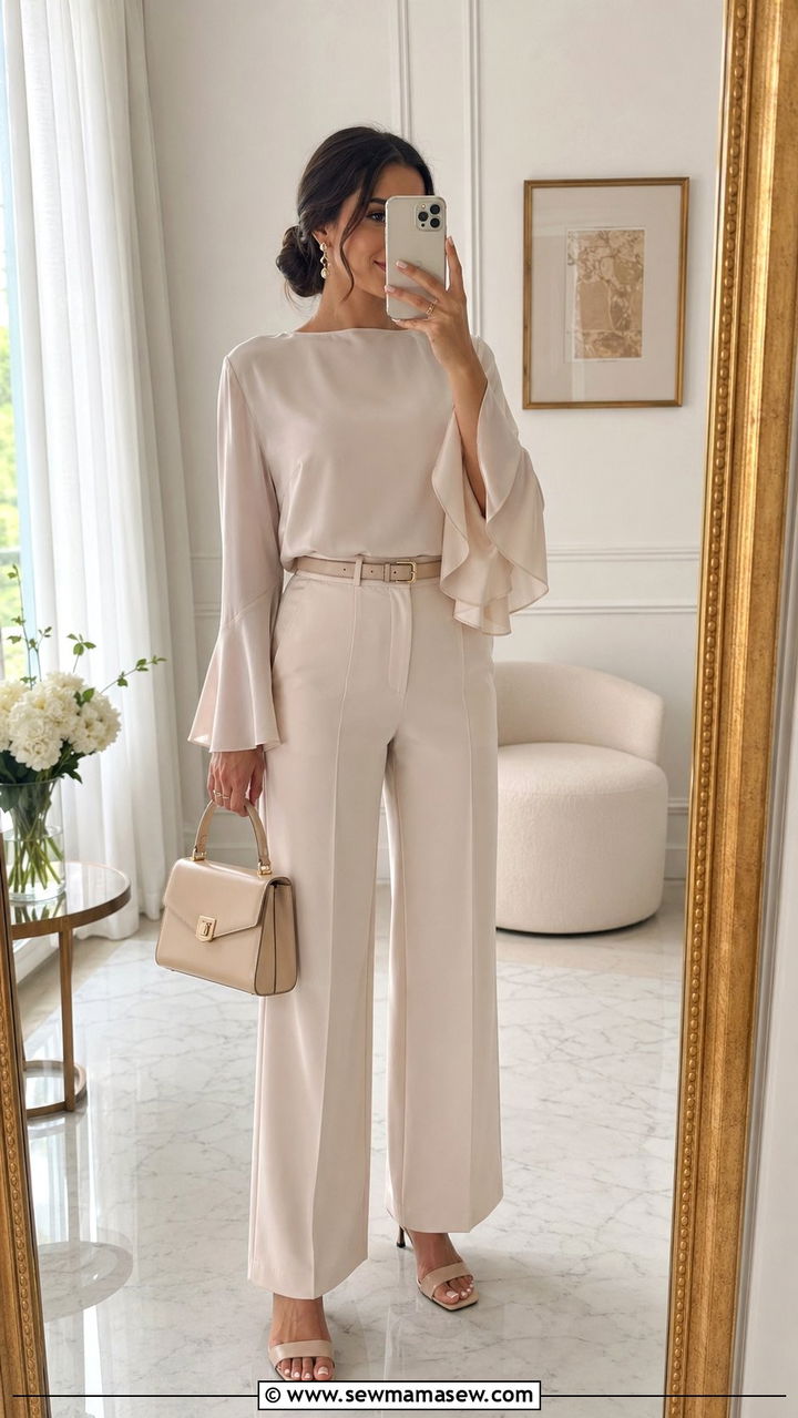 High Waist Trousers with Blouse Wedding Guest - 30 wedding guest outfits for modest women