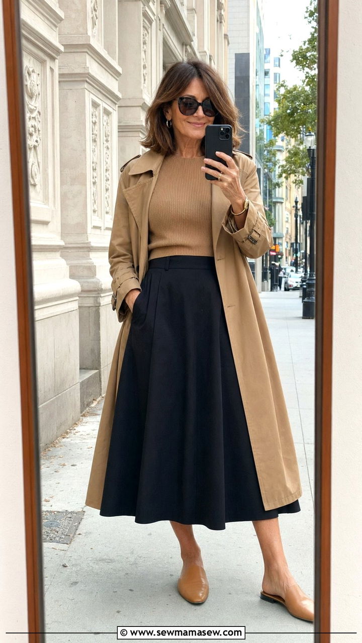 High Waisted A Line Skirt With Crop Sweater - 30 Best skirts for women over 50