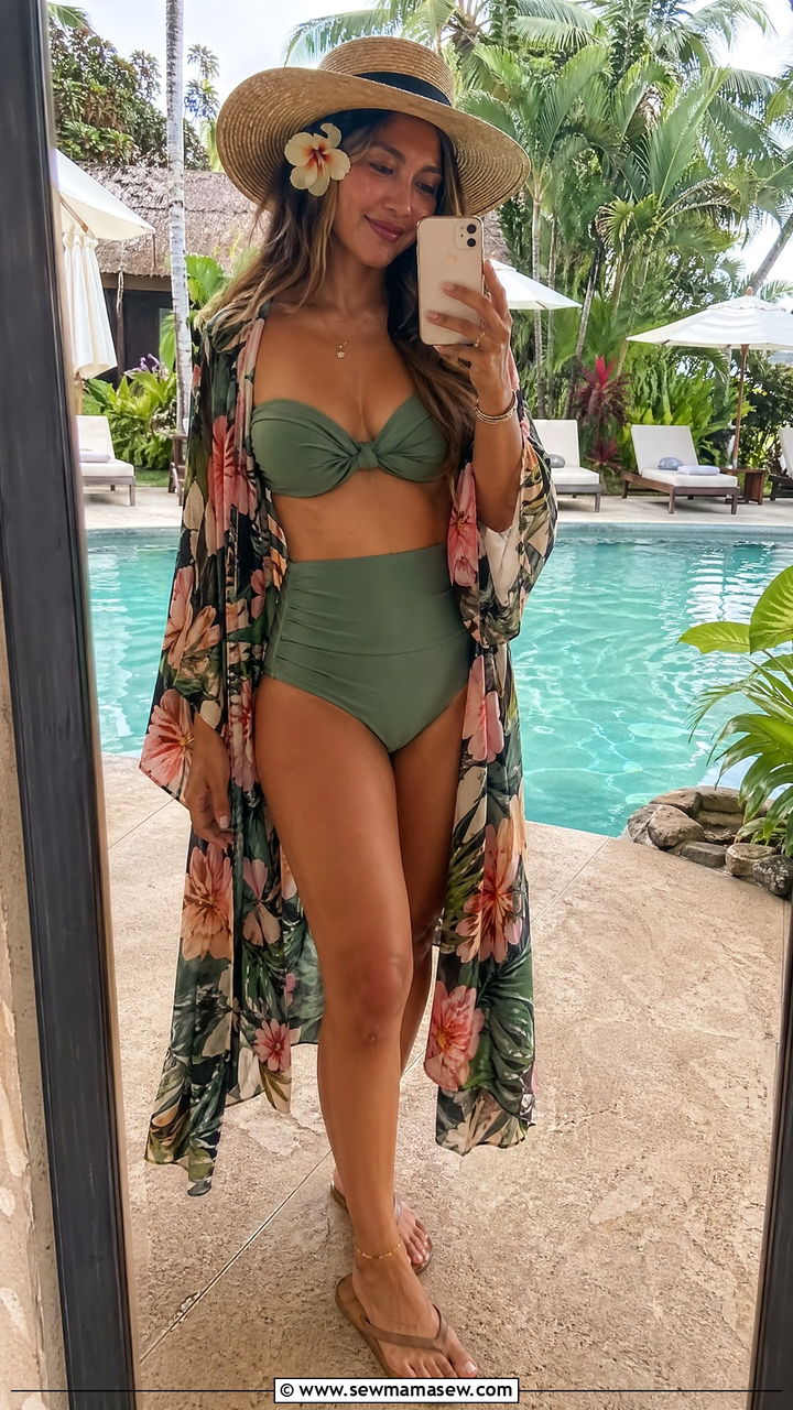 High Waisted Bikini with a Kimono Cover Up - 35 Spring Hawaii outfit ideas