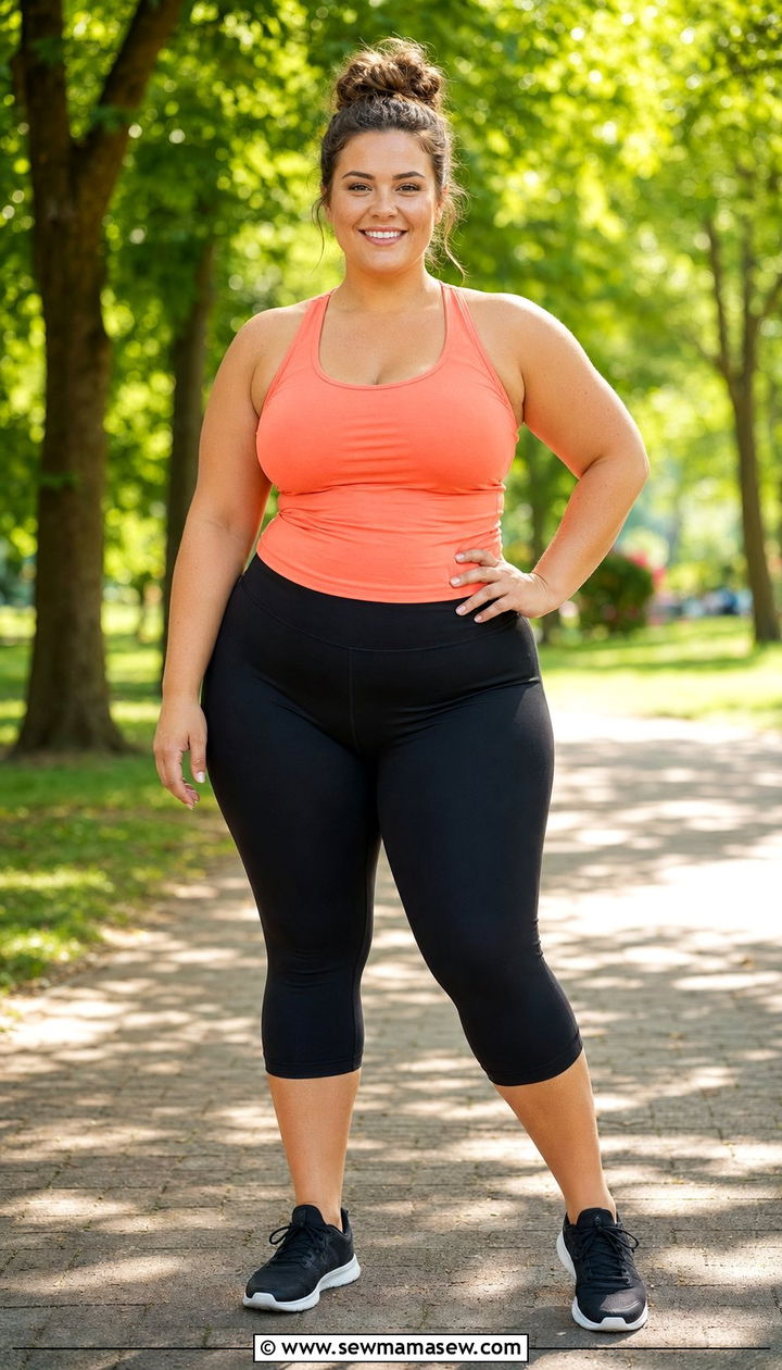 High Waisted Capris With Racerback Tank - 35 Plus size workout outfit ideas