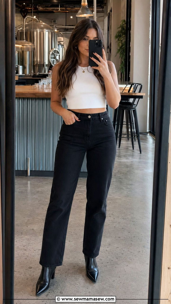 High Waisted Jeans and Fitted Crop Top - 30 Bar outfit ideas