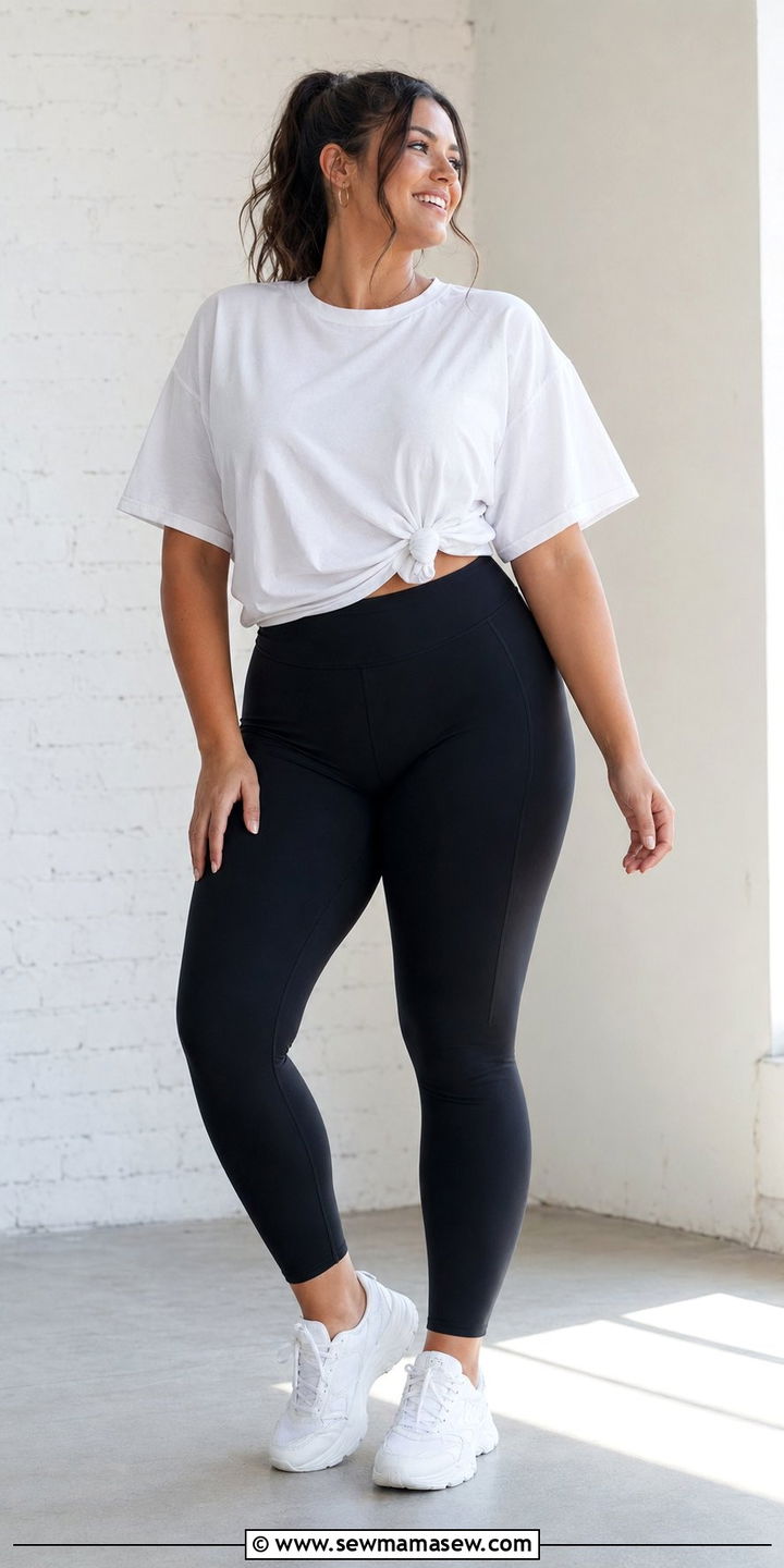 High Waisted Leggings And Oversized Tee - 35 Plus size workout outfit ideas