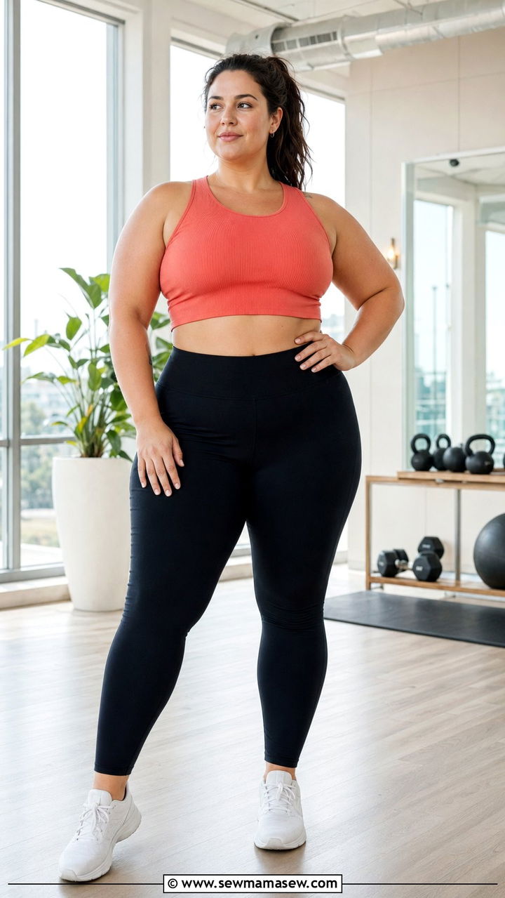 High Waisted Leggings With Crop Tank - 35 Plus size workout outfit ideas