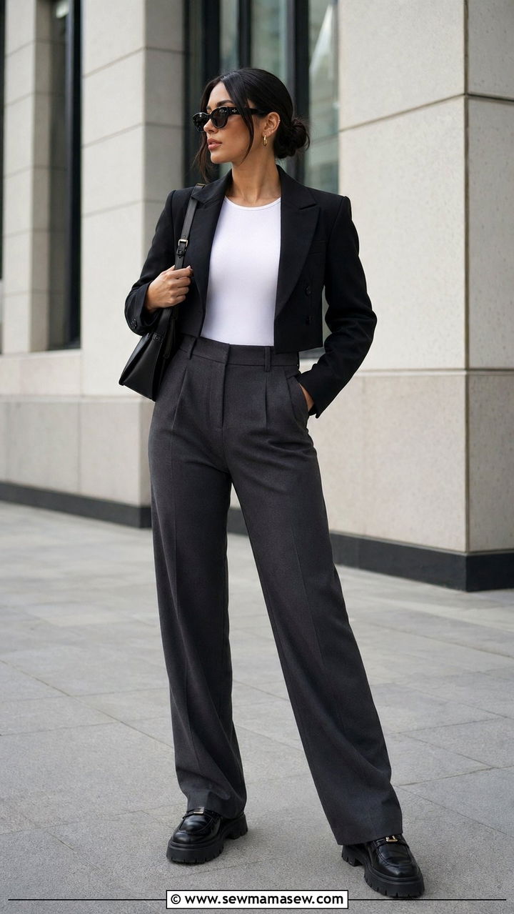 High Waisted Trousers with Boxy Blazer - 30 work outfits ideas