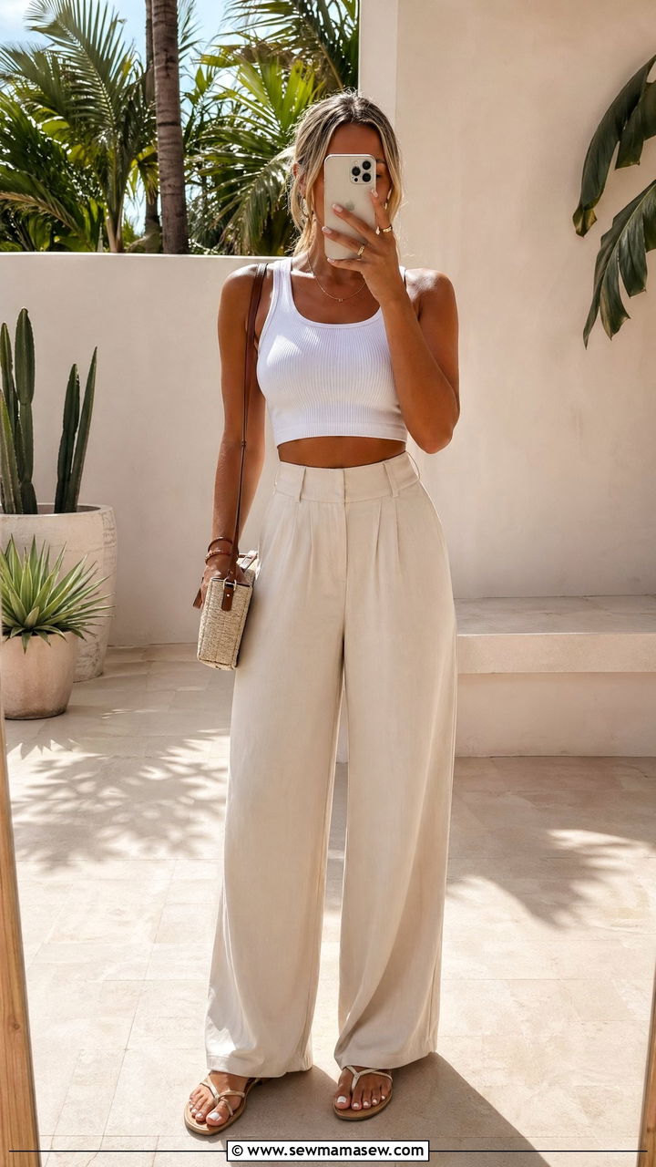 High Waisted Wide Leg Pants With Crop Top - 35 wide leg pants outfits inspo