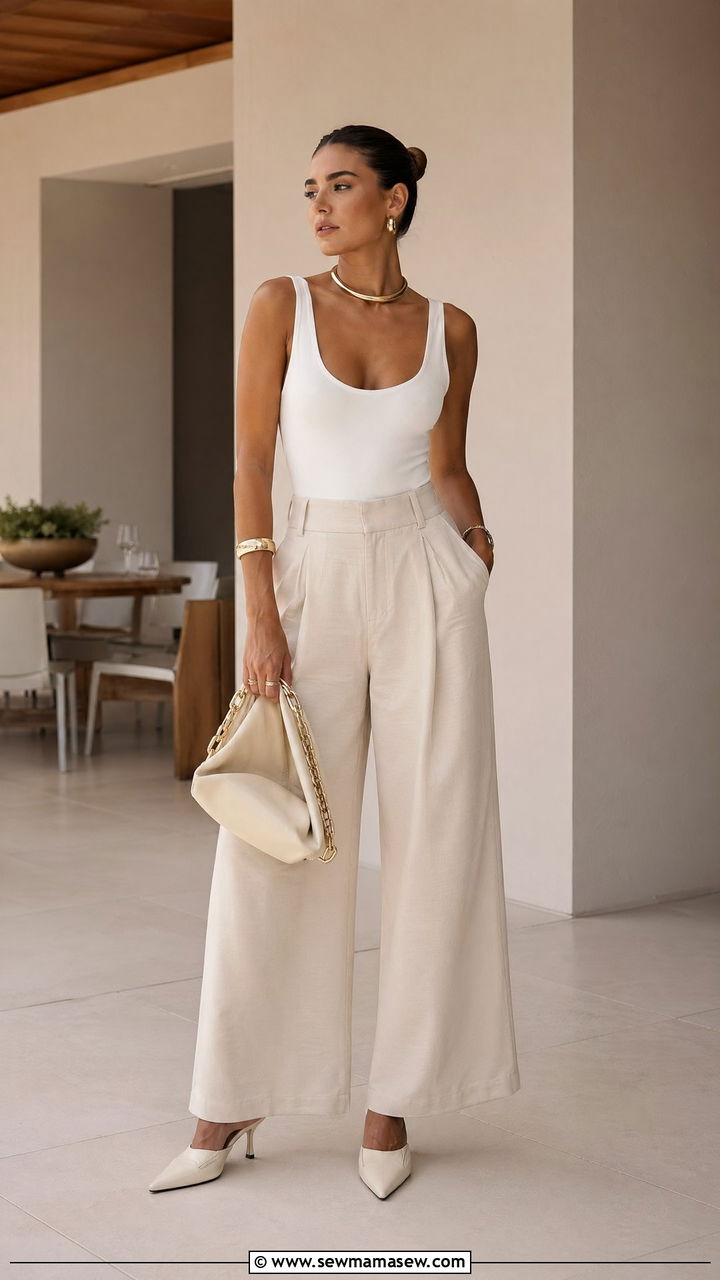 High Waisted Wide Leg Trousers with Sleeveless Bodysuit - 35 summer birthday outfit ideas