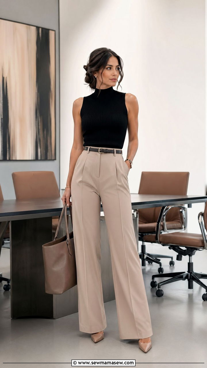 High neck sleeveless top and wide leg trousers work outfit for women - 35 work outfits for women