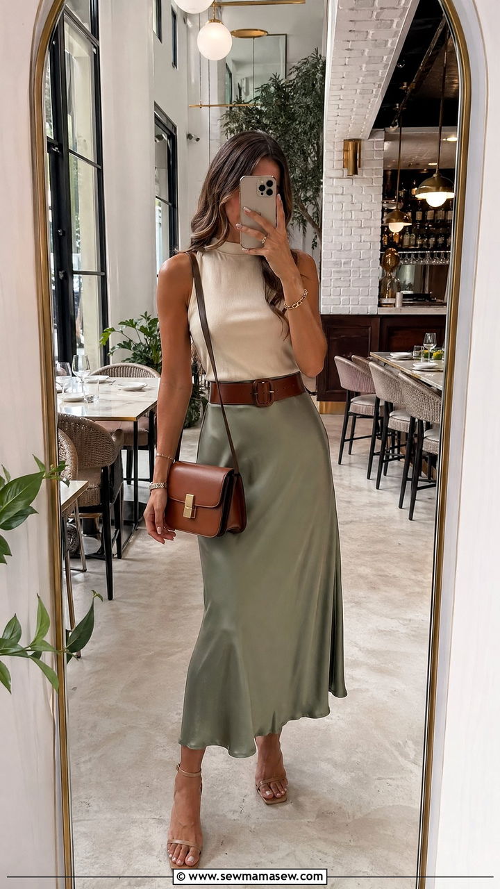 High neck top and midi skirt outfit - 35 classy brunch outfits