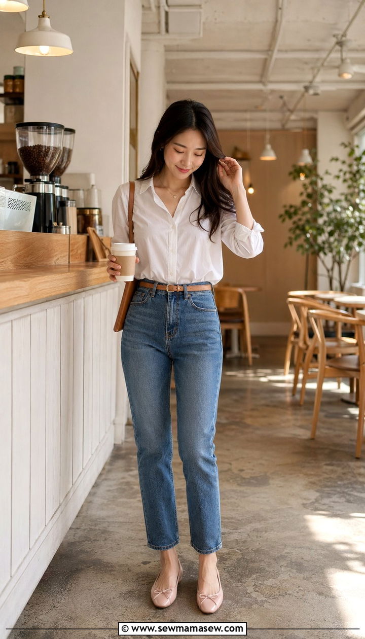 High rise straight jeans with ballet flats outfit petite - 35 Outfit ideas for petite women