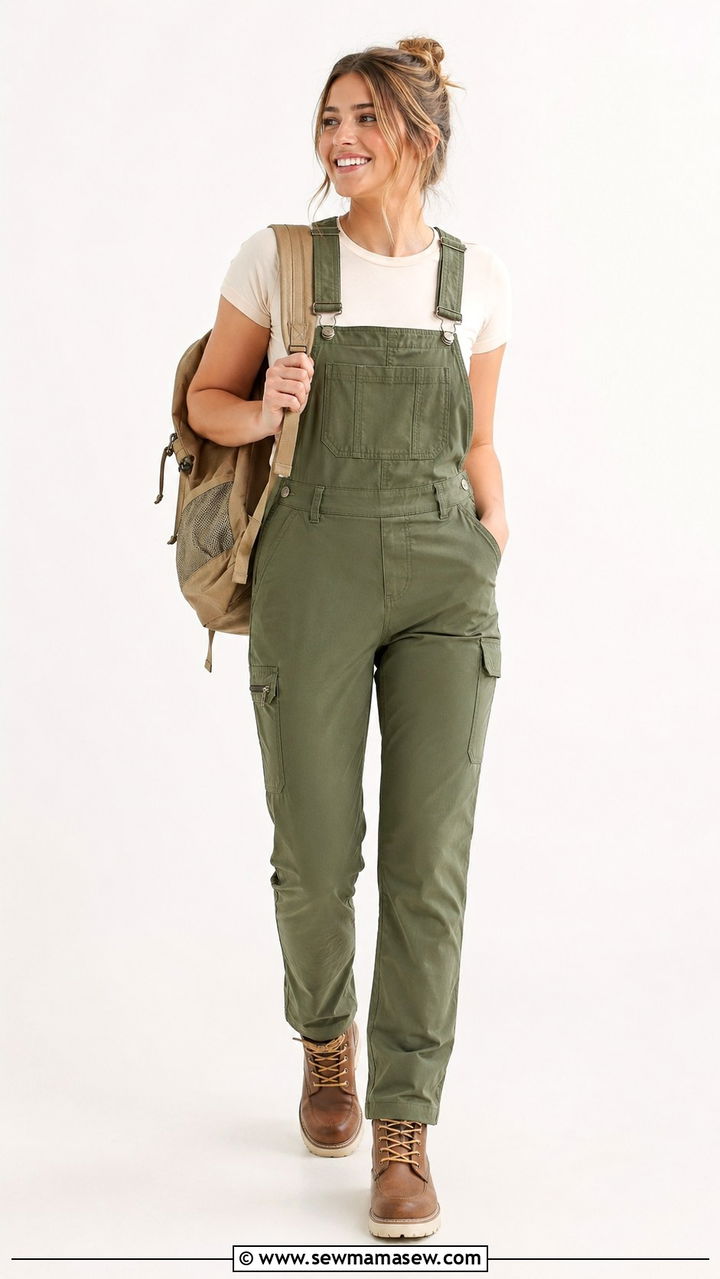 Hiking overalls with a moisture wicking tee spring look - 30 Spring hiking outfits
