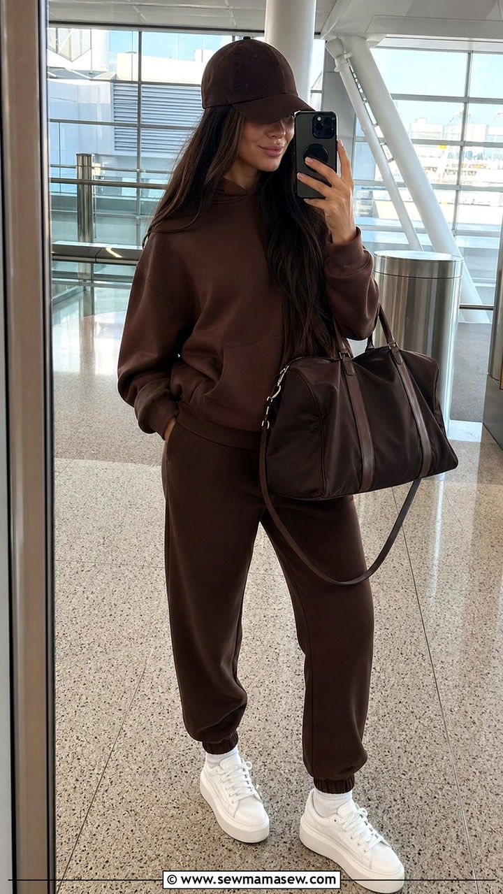Hoodie And Jogger Set With Platform Sneakers - 30 Airport outfit ideas long haul flight