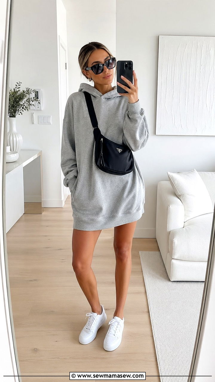 Hoodie Dress With Clean Sneakers - 30 Soft life outfit ideas