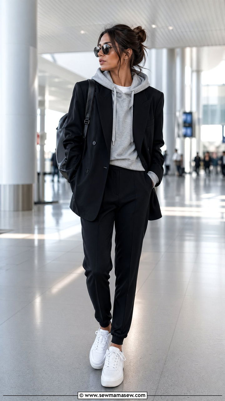 Hoodie With Blazer And Tailored Joggers - 35 classy airport outfits