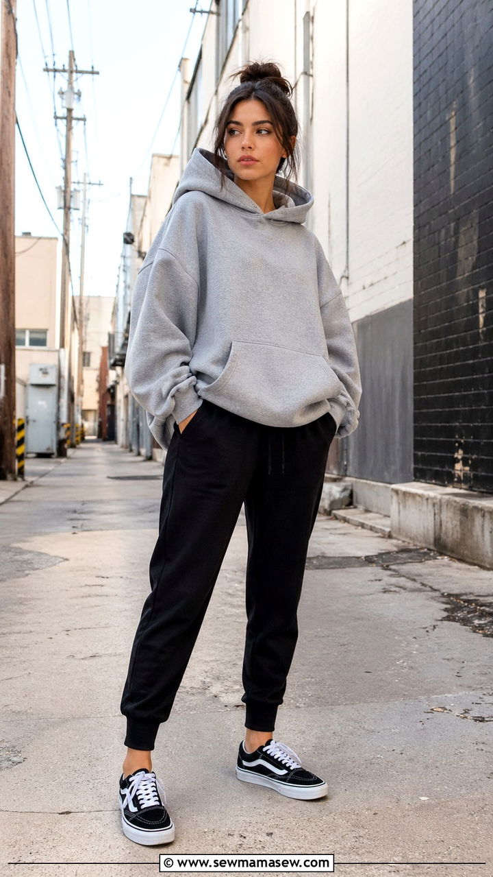 Hoodie With Joggers and Skate Sneakers - 30 sneaker outfits for women