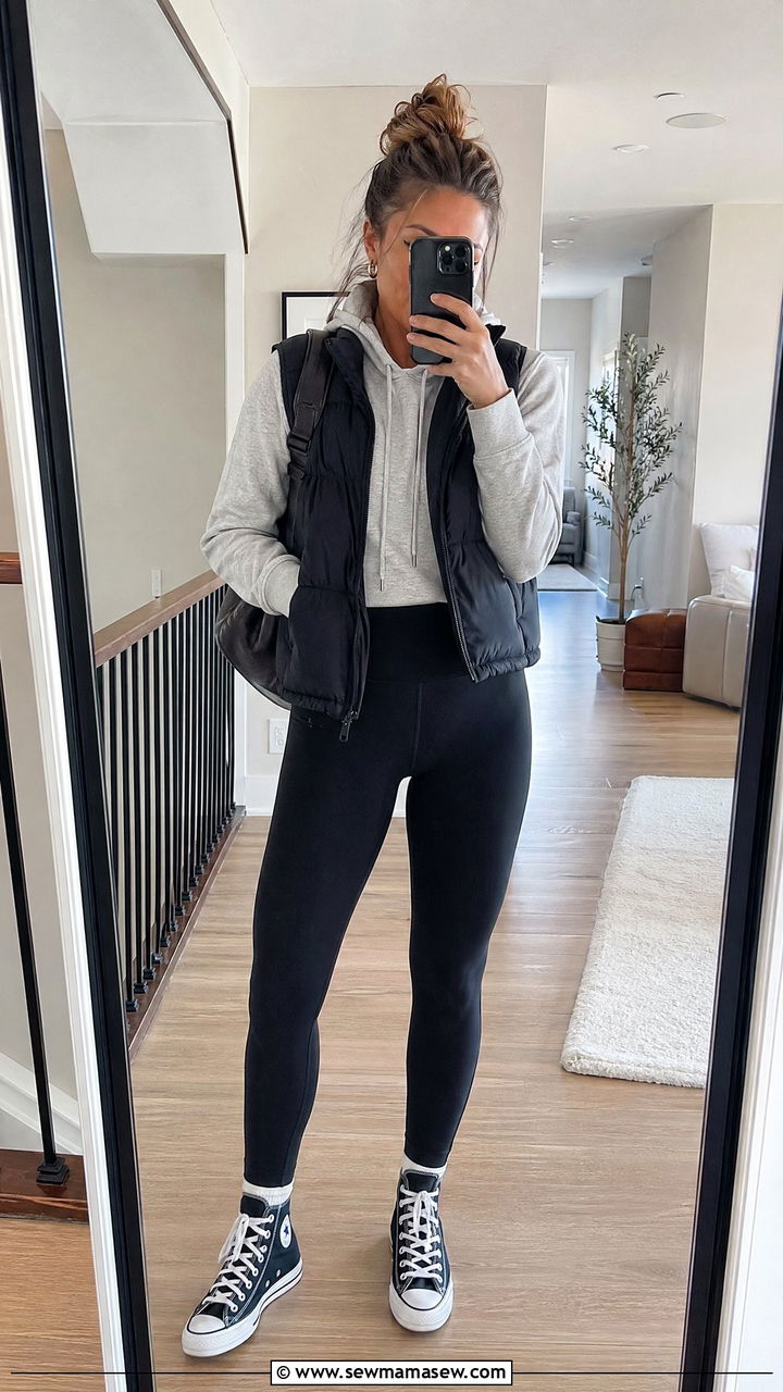 Hoodie With Leggings and High Top Sneakers - 35 casual outfits ideas