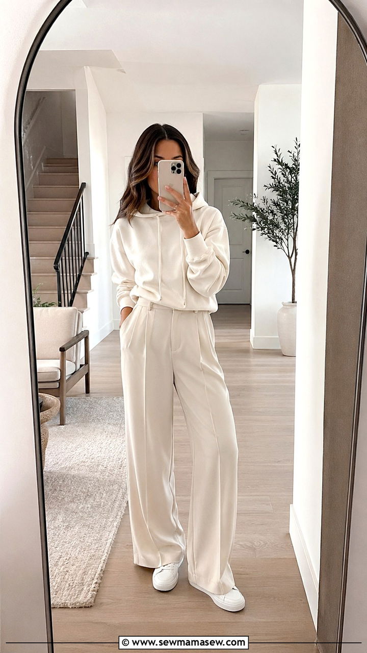 Hoodie With Wide Leg Trousers And Sneakers - 30 Spring cozy outfit ideas
