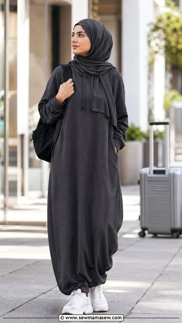 Hoodie abaya with chunky sneakers - 35 Modest outfit ideas for Muslim women