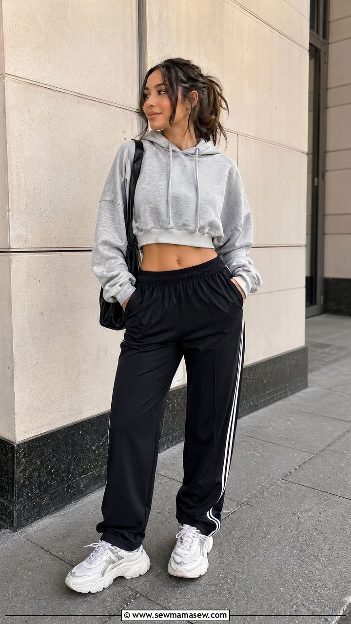 Hoodie and Relaxed Track Pants with Dad Sneakers - 35 casual outfits for petite women