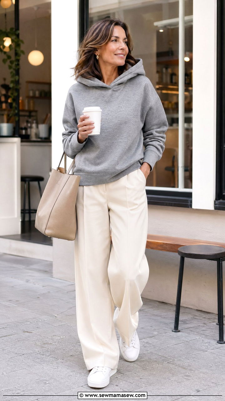 Hoodie with Wide Leg Trousers Weekend Outfit - 35 Weekend outfit ideas for women over 40