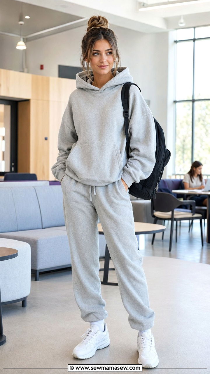 Hoodie with joggers and sneakers - 35 school outfit ideas for women