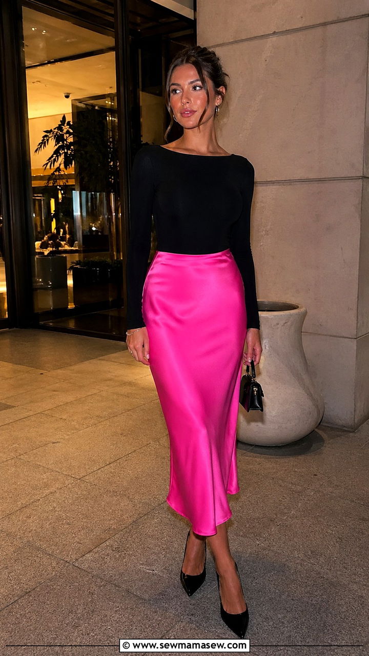 Hot Pink Midi Skirt With Black Bodysuit - 40 All hot pink outfit ideas
