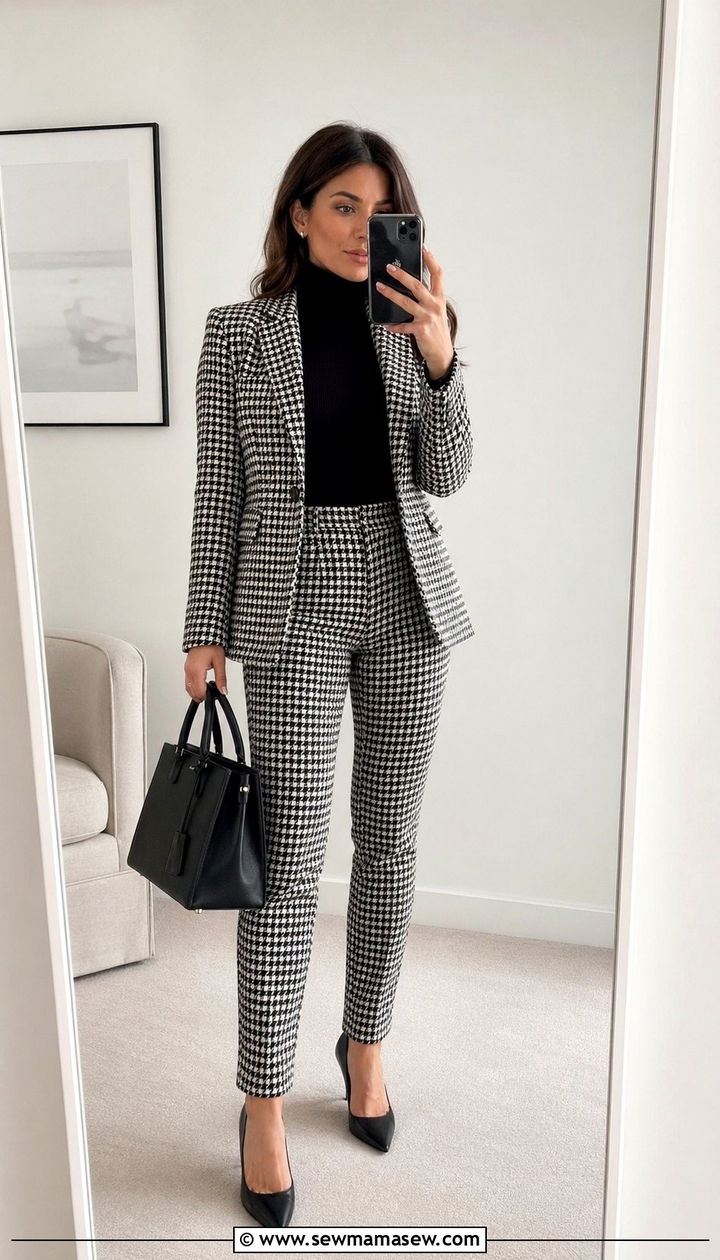 Houndstooth Blazer and Pants Matching Set - 30 Blazer and pants matching set outfit ideas