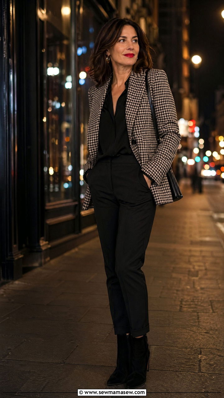 Houndstooth blazer with black cigarette pants - 35 Classy outfit ideas for women over 40