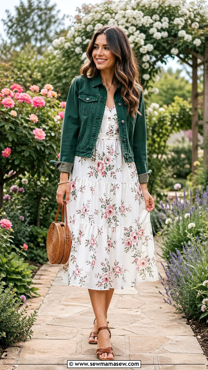 Hunter Green Denim Jacket With Sundress And Sandals - 40 All hunter green outfit ideas