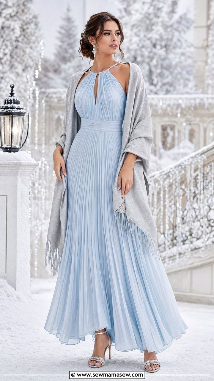 Ice Blue Pleated Maxi Dress Wedding Guest - 30 Blue dress outfit ideas for wedding guest